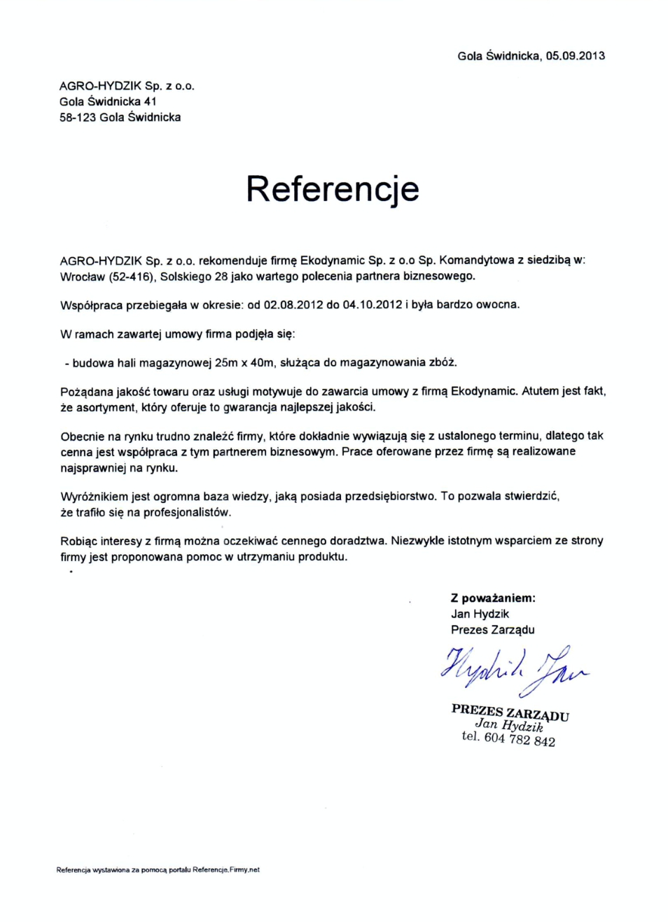 Referencje AGRO-HYDZIK