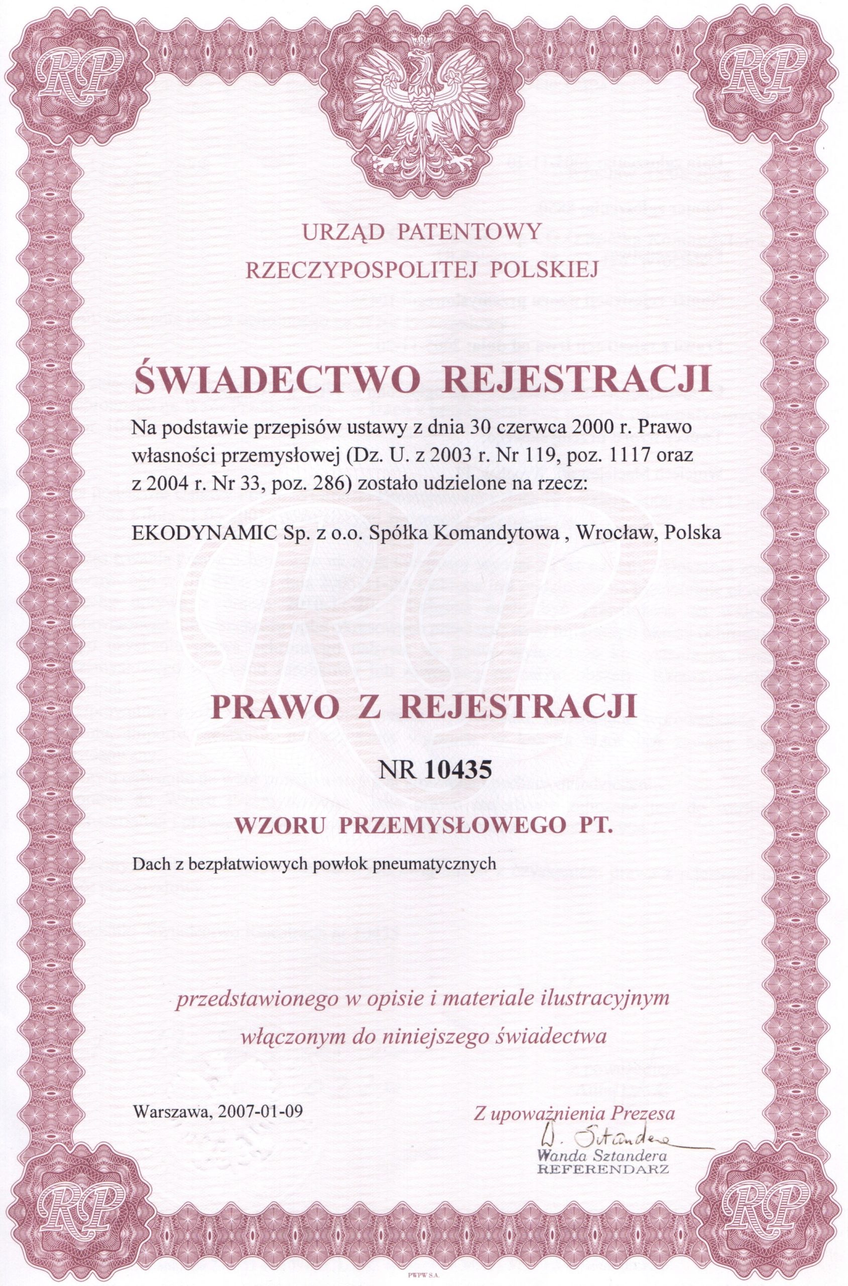 Świadectwo rejestracji